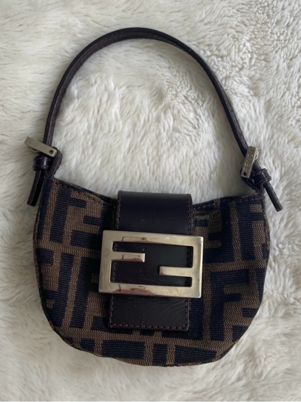 Fendi Brown and Black Zucca Mini Baguette Bag